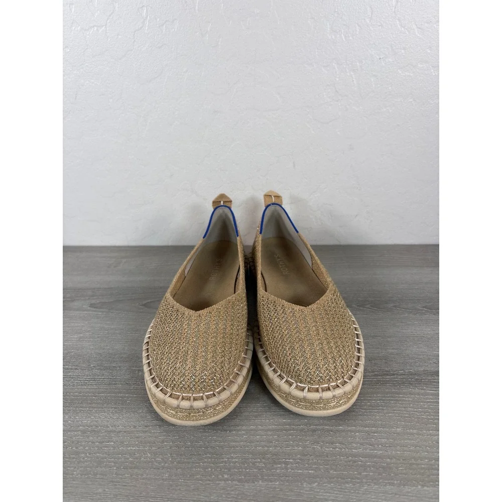 Rothys The Espadrille Gold Metallic Shimmer Knit Slip On Flats Womens 7.5